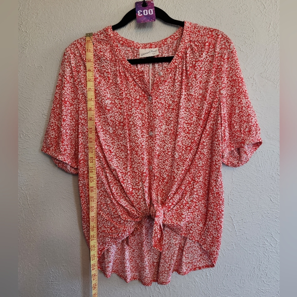 Red tie front shirt